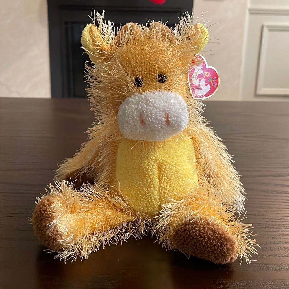 T-bone Ty Beanie Punkies Plush Shaggy 9" Floppy Bull Cow 2002 With Tags EUC